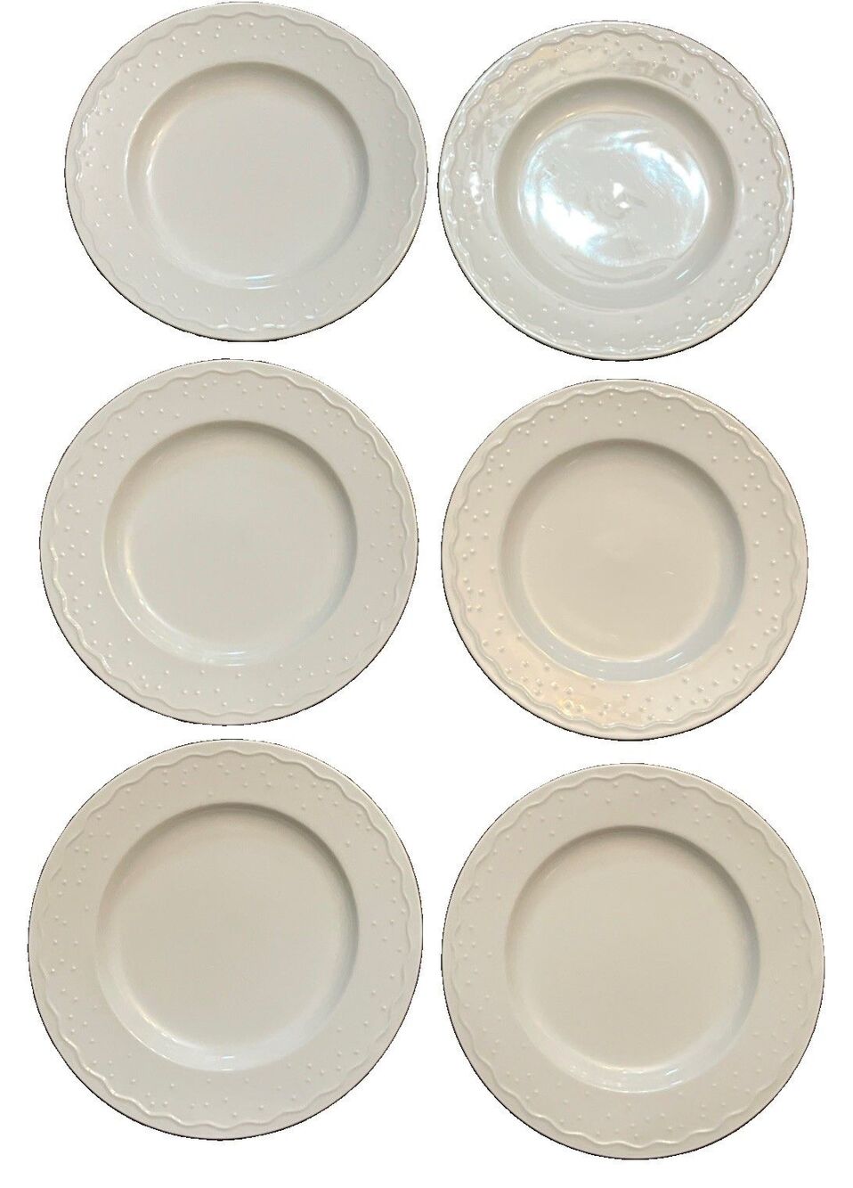 Crate & Barrel Water Music Dinner Plates Set Of 6 Embossed 11" Classic White